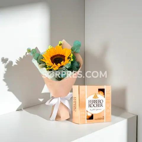 Girasol con chocolates Ferrero Rocher – flores en Cusco