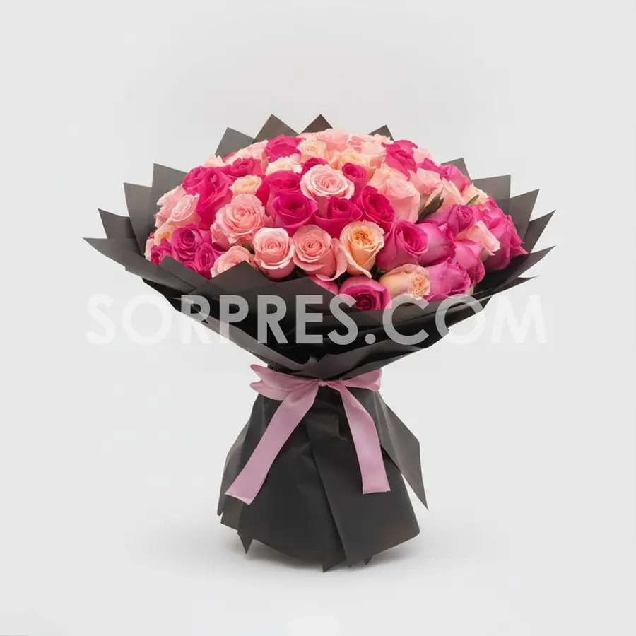 Ramo de 100 rosas rosadas y fucsia – florería en Cusco