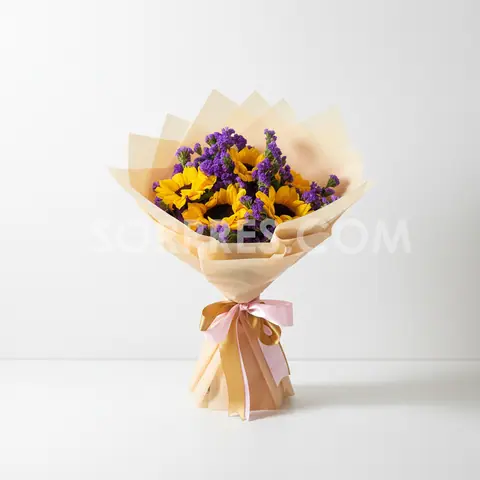 Ramo de girasoles con limonium – flores en Cusco