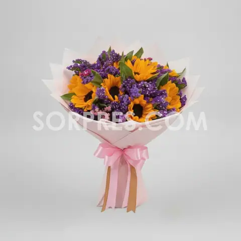 Ramo de girasoles y limonium Primavera