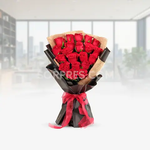 Ramo de rosas rojas con lazo rojo – flores en Cusco